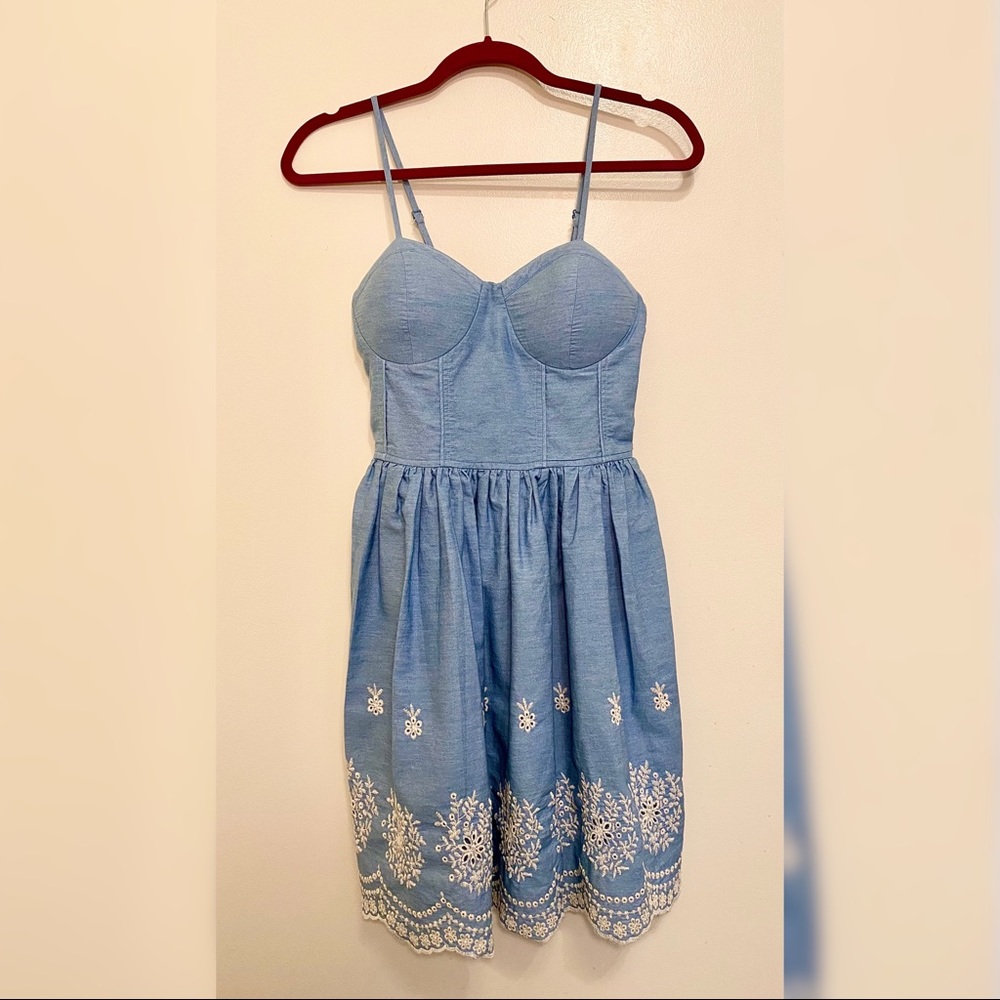 Rush Blue Casual Spaghetti Strap Dress Padded Cups Sz Small with Pockets - Picture 2 of 10